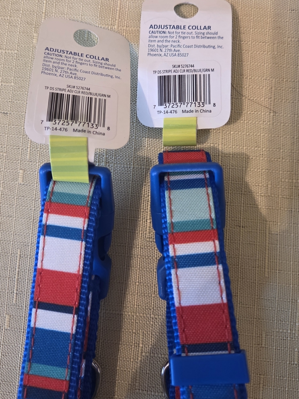 2 Adjustable Dog Collar - Multicolor Stripe (Blue Trim)